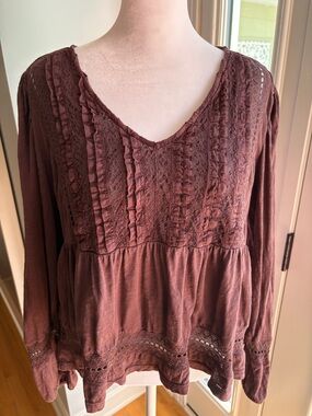 Lucky V-Neck Lace Peasant Top - Women